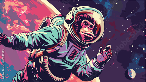 Monkey Astronaut in space cartoon Vector style