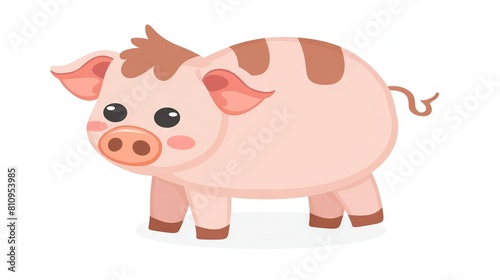  A pink pig with brown spots stands in front of a white background and looks at the camera