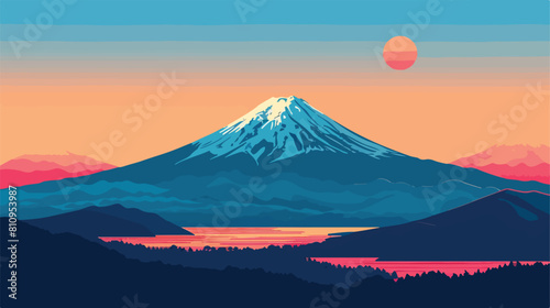 Mount Fuji Japan Post Card copyspace Vector style vector photo