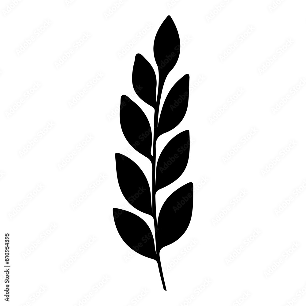 Hand drawn silhouette of a branch with leaves. Vector illustration. Hand drawn silhouette of a branch with leaves. Vector illustration.