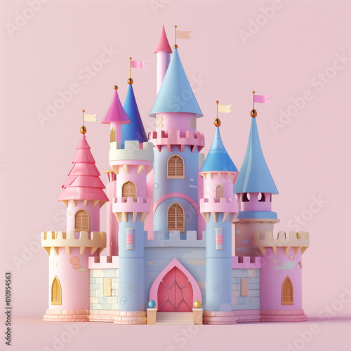 cartoon fairytale fantasy castle isolated on pink background