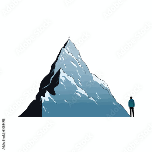 Vector of a person standing and admiring a mountain