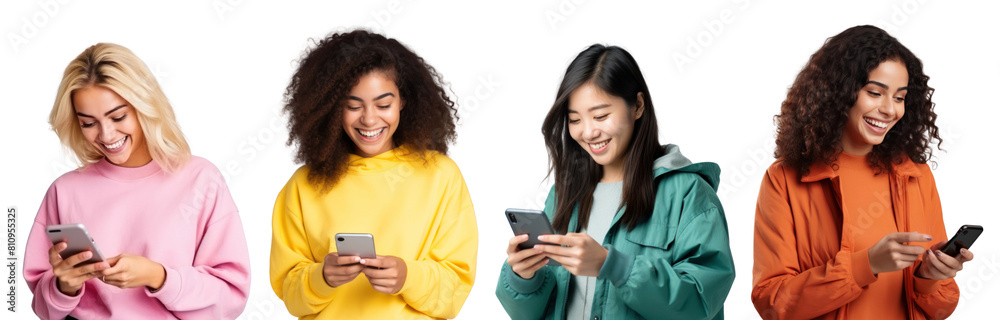 People using mobile phone png cut out element set