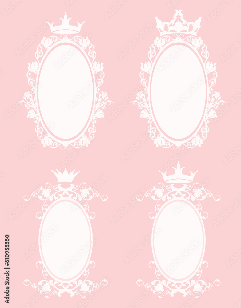 oval frame with rose flowers and royal princess crown - pink and white ...
