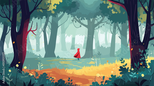 Little Red Riding Hood fairy tale woodland forest Vector
