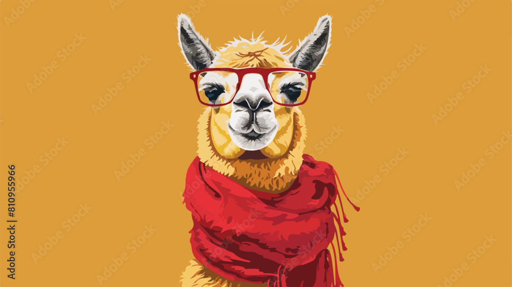 Llama or alpaca scarf smiling portrait Vector illustration