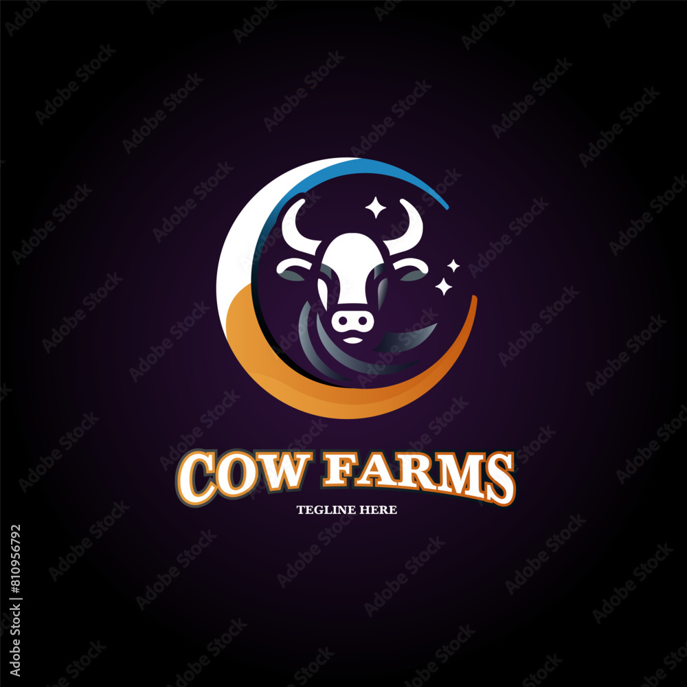 Cow and moon logo design template. Vector illustration of a farm animal logo. Cow and moon logo design template. Vector illustration of a farm animal logo.