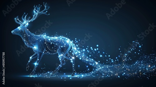  A deer illuminated from behind by lights on its legs and antlers