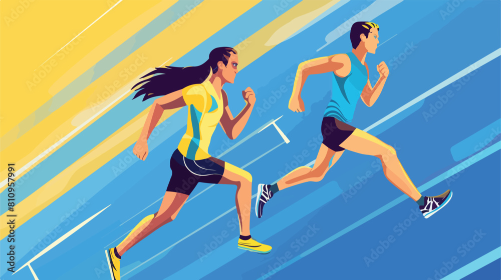 Man and woman attractive running in racetrack Vector
