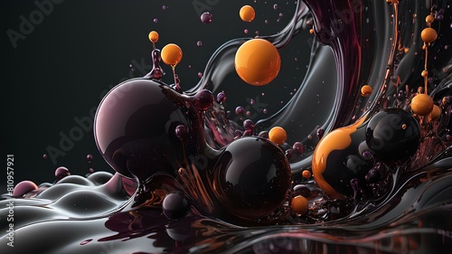 Abstract background. Black liquid floating with large bubbles