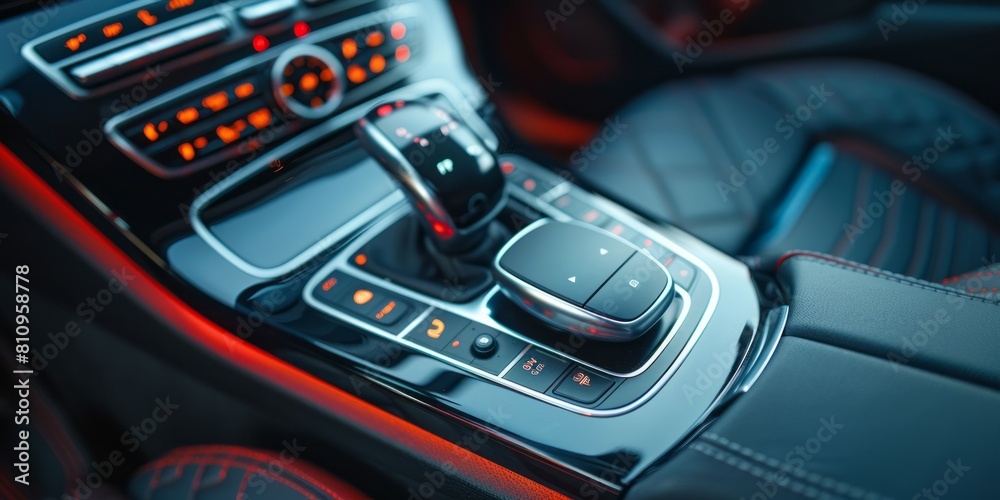 Modern car interior details. Automatic gearbox. Modern car interior details.