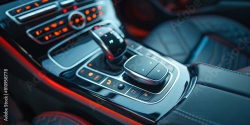 Modern car interior details. Automatic gearbox. Modern car interior details.
