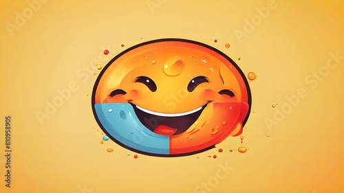 Smiling emoji face on blue background. Emoticon vector illustration