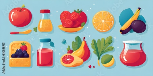 Fruit and vegetable icons set. Cartoon illustration of fruit and vegetable vector icons for web design