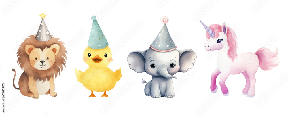 Fototapeta premium Watercolor animal png cut out element set