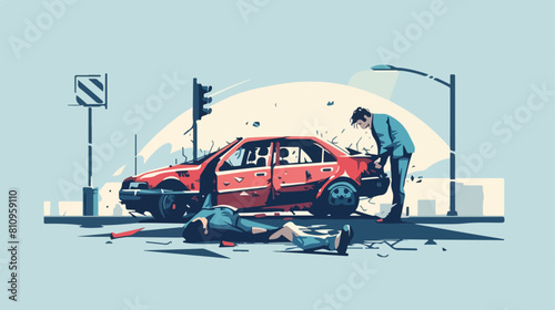 Man injured Car Knock Down with car Vector illustration photo