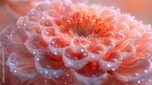   A macro shot of a pink bloom featuring dew-kissed petals and a vibrant core