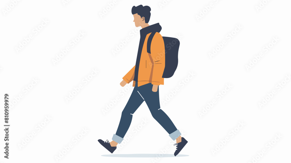 Man walking with joy over white Vector illustration.