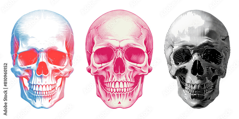 Skull png cut out element set