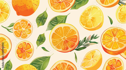 oranges and lemon fruit Seamless pattern background Vector