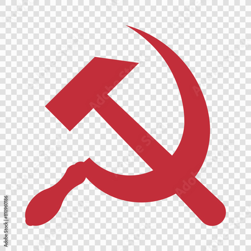 Red Hammer and Sickle, Symbol of the Soviet Union on Transparent Background