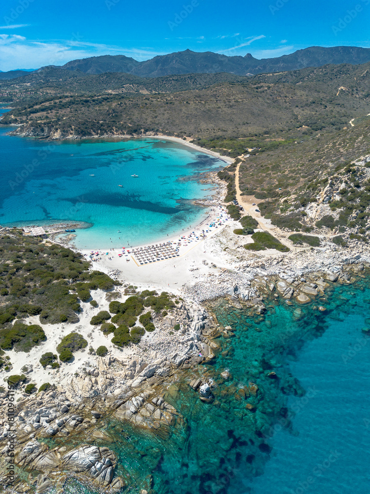 Punta Molentis beach, drone view Villasimius, Sardinia, Italy