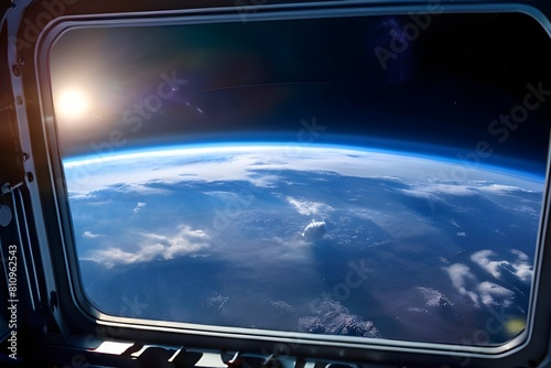 Blick aus dem Fenster einer Raumschiffs auf die Erde - Weltall - KI generiert