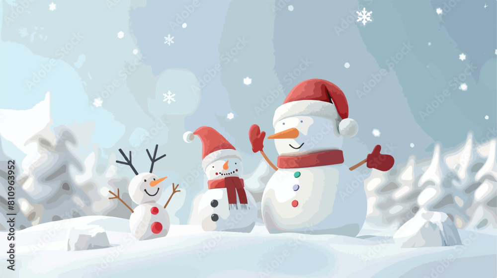 Merry Christmas. Santa Claus Snowman and Reindeer Vector