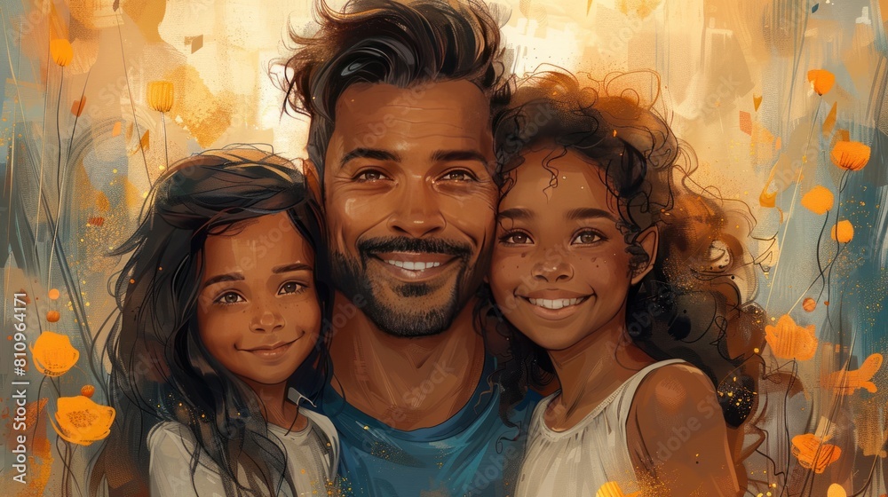 Dad's day illustration of dad with family