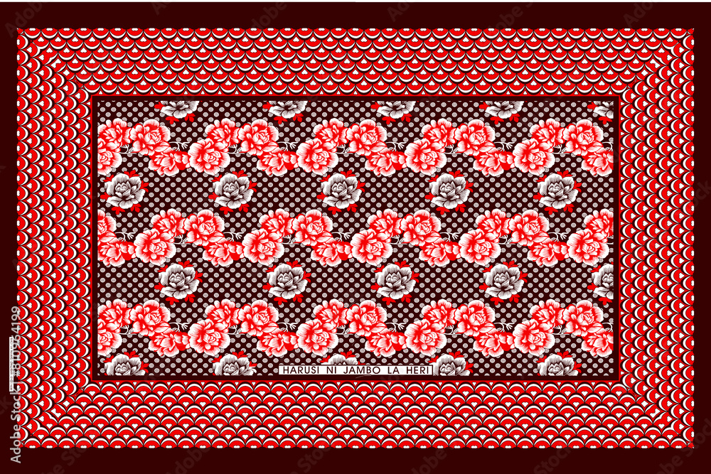African Wax Print fabric, Ethnic overlap ornament seamless design, Khanga pattern motifs floral elements. khanga texture, colorful textile Ankara fashion style. New Design For Fabric. African Wax Print fabric, Ethnic overlap ornament seamless design, Khanga pattern motifs floral elements. khanga texture, colorful textile Ankara fashion style. New Design For Fabric.