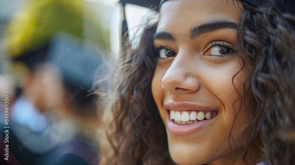 Photo of a close-up of a graduate's smiling face Photo of a close-up of a graduate's smiling face