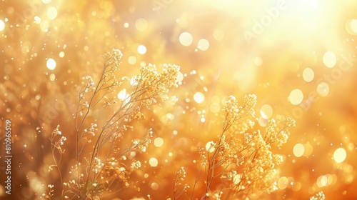 The sky background is bathed in a soothing golden hue with the sun s gentle light creating a radiant flare casting warm rays and twinkling bokeh in nature s embrace