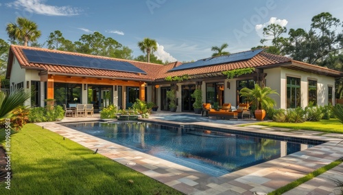 Capture the beauty of solar tiles against a backdrop of lush, natural surroundings. © 2D_Jungle