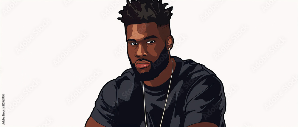 Close up man with beard and black shirt sitting on clean white background