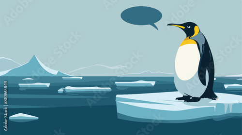 penguin with speech bubble on ice floe vector 