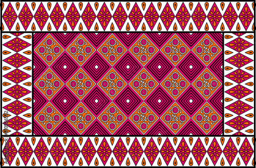 African Wax Print fabric, Ethnic overlap ornament seamless design, Khanga pattern motifs floral elements. khanga texture, colorful textile Ankara fashion style. New Design For Fabric.