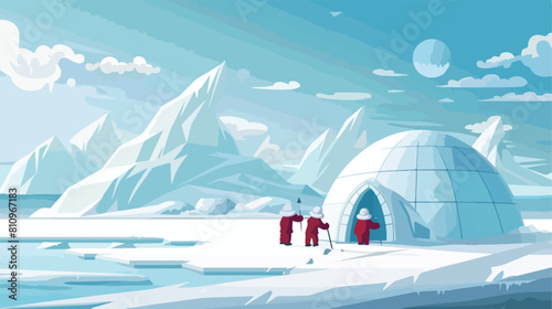 North arctic characters eskimo near igloo Vector illustration photo