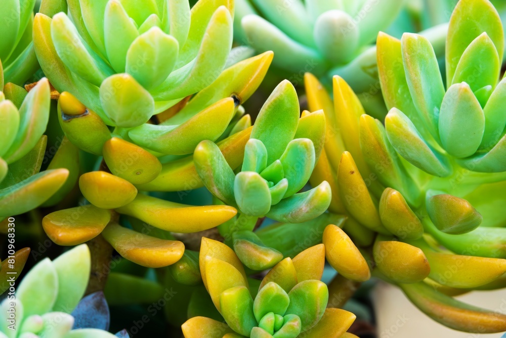 Obraz premium A bunch of green and yellow plants with yellow tips. The plants are arranged in a way that they look like they are growing together