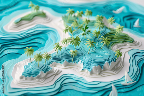 Aerial view of Maldives islands meticulously crafted as a paper cut art showcasing the archipelagos natural charm photo