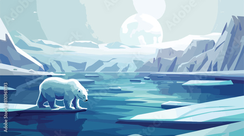 North pole Arctic landscape with polar bear Vector illustration