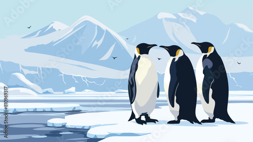 North pole Arctic penguins animal background Vector