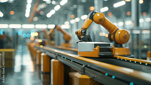 Industrial machinery such as conveyor belts, assembly lines, and robotic arms revolutionized factory operations, enabling faster production and higher output volumes photo