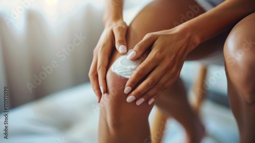 Photo of a person applying topical pain cream to their knee photo