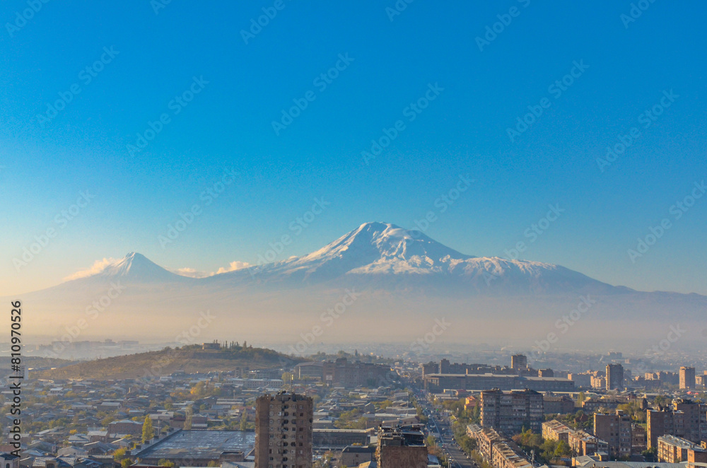 Mount Ararat scenic view from Sebastia-Malatia district in Yerevan, Armenia