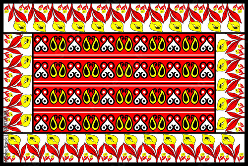 African Wax Print fabric, Ethnic overlap ornament seamless design, Khanga pattern motifs floral elements. khanga texture, colorful textile Ankara fashion style. New Design For Fabric.