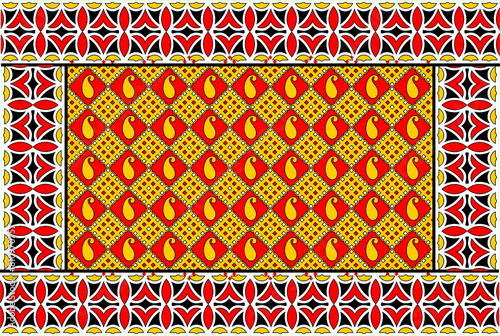 African Wax Print fabric, Ethnic overlap ornament seamless design, Khanga pattern motifs floral elements. khanga texture, colorful textile Ankara fashion style. New Design For Fabric.