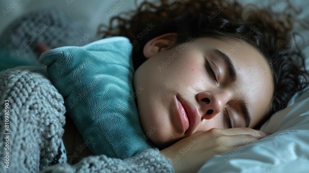 a person sleeping with a heating pad on their neck to relieve pain a person sleeping with a heating pad on their neck to relieve pain