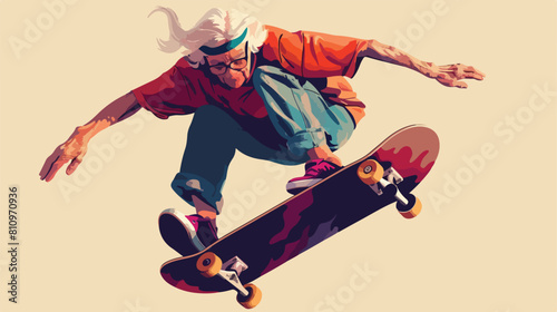 Old woman jump with skateboard Vector illustration.