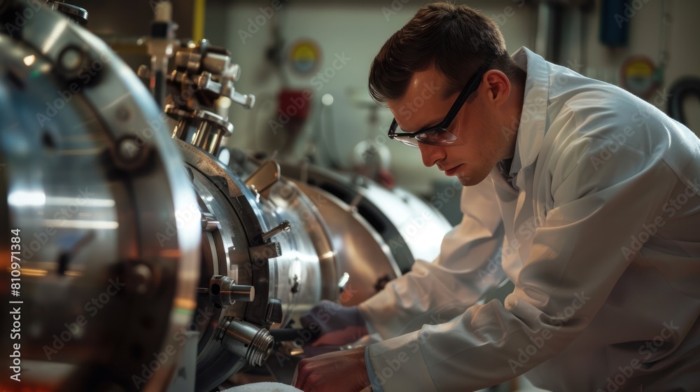 Photo of a scientist working on a nuclear weapon