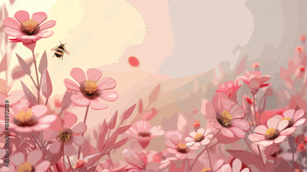 Pink flowers and bee Vector style vector design illustration